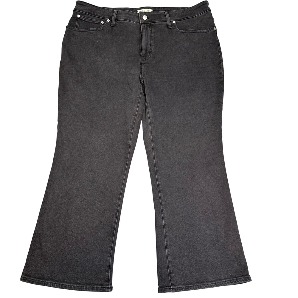 Madewell Mid-Rise Kick Out Jeans 20W Lunar Black Cropped Flare Stretch Denim